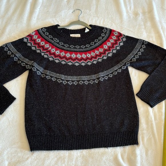 WEATHERPROOF Vintage Original Women's Crewneck Fair Isle Sweater Black/Red - Picture 1 of 8
